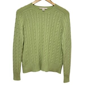 VTG Belford 100% Cashmere Sweater Women XL Green Cable Knit Crewneck Luxury Soft